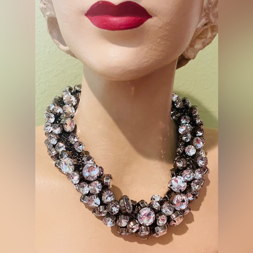 Fab Chunky Statement Necklace Large Rhinestones N… - image 1